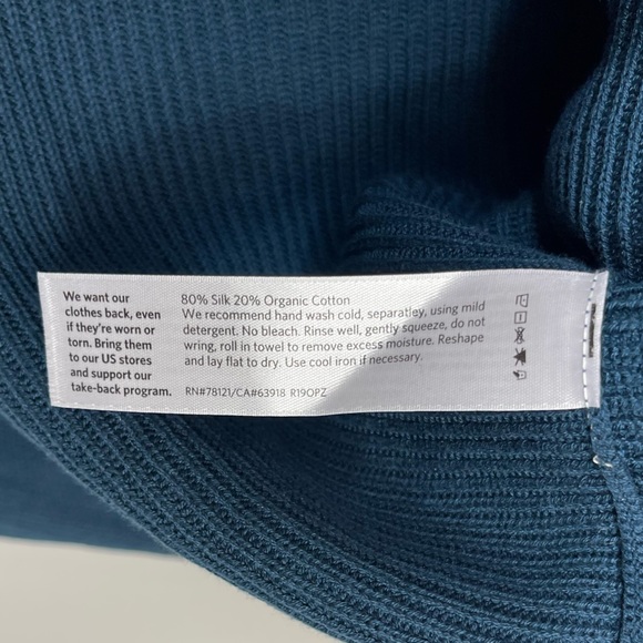 Eileen Fisher Funnel Neck Silk & Organic Cotton Pullover Sweater In Teal XXS - Picture 10 of 13